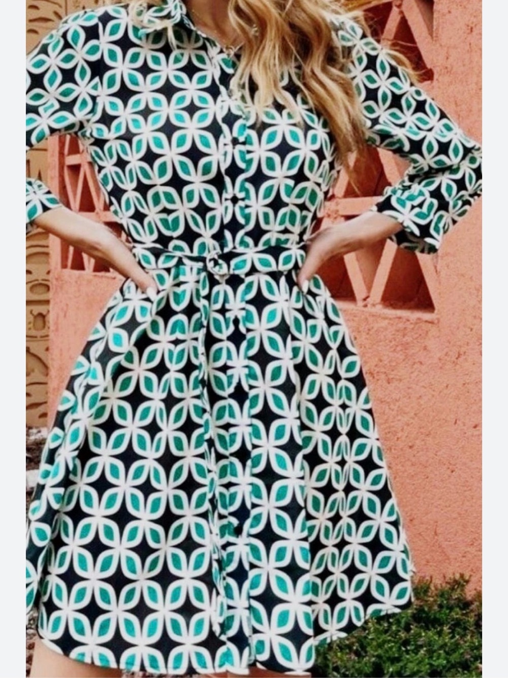 Zara Retro 70’s Geometric Print Button Down Mini A-Line Belted Dress XS